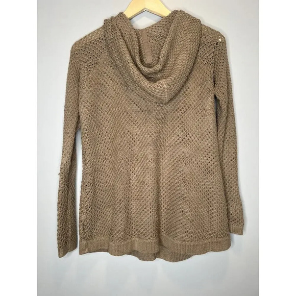 Anthropologie Sparrow Brown Knit Hooded Snap Up Pocket Cardigan Sweater Small - Picture 9 of 12
